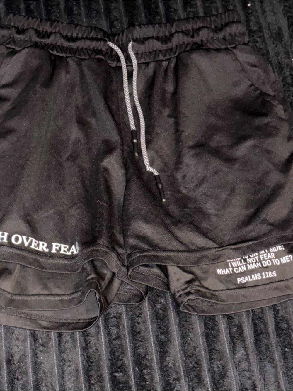 Black Youth Athletic Drawstring Faith over Fear with Verse on leg